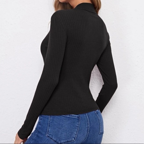SHEIN Zip Front Rib-knit long sleeve tee - Picture 8 of 8